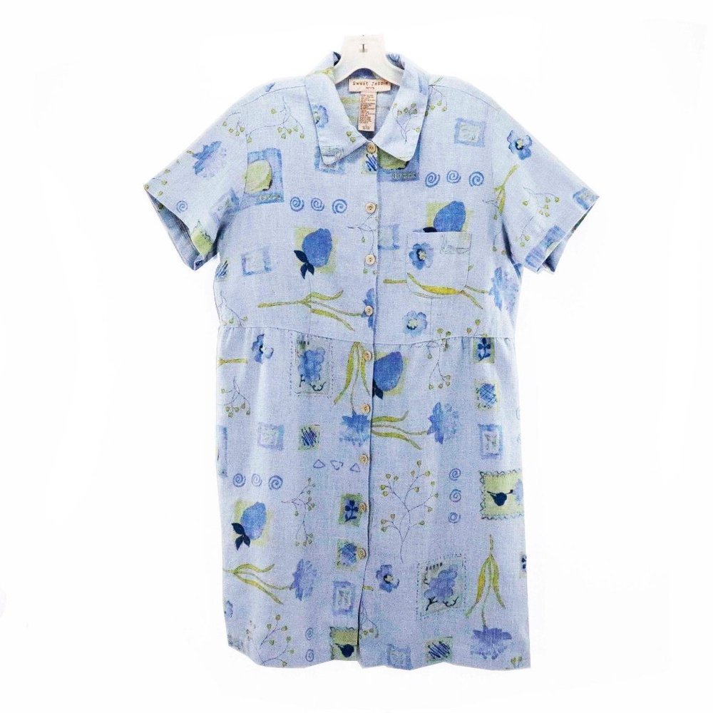 Sweet Jessie Blue Linen Short Sleeved Floral Shirt